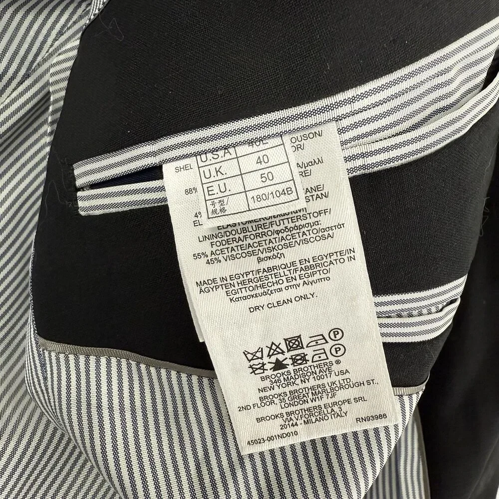 Brooks Brothers NEW Explorer Suit Regent Fit 40L Jacket Men Black Notch Collar